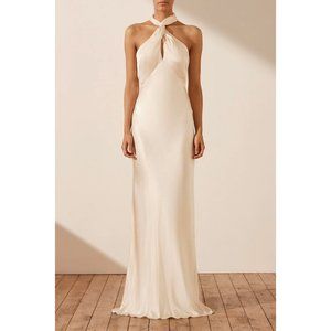 La Lune High Neck Twist Maxi Dress in Cream